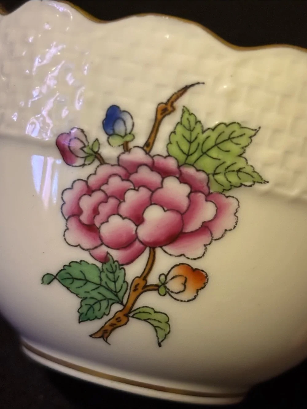 Vintage Herend ETON Demitasse Porcelain Teacup and Saucer. Pink Floral Pattern